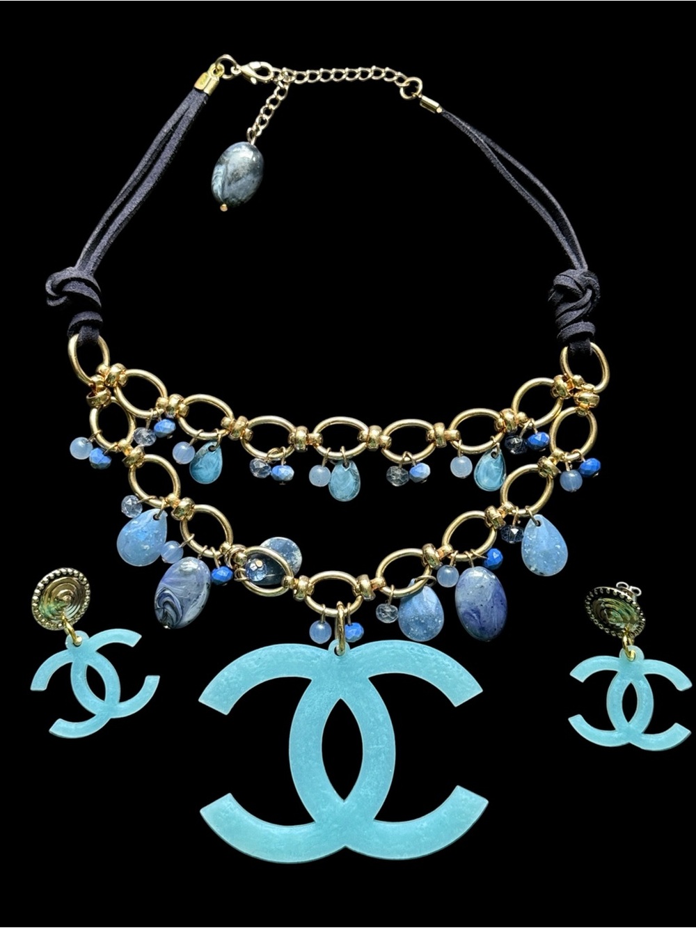 Upcycled CC Fashion Necklace and Earring Set
